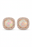 18ct Rose Gold 10mm Square White Fire Opal Moissanite Stud Earrings