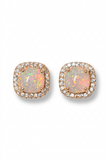 18ct Rose Gold 10mm Square White Fire Opal Moissanite Stud Earrings