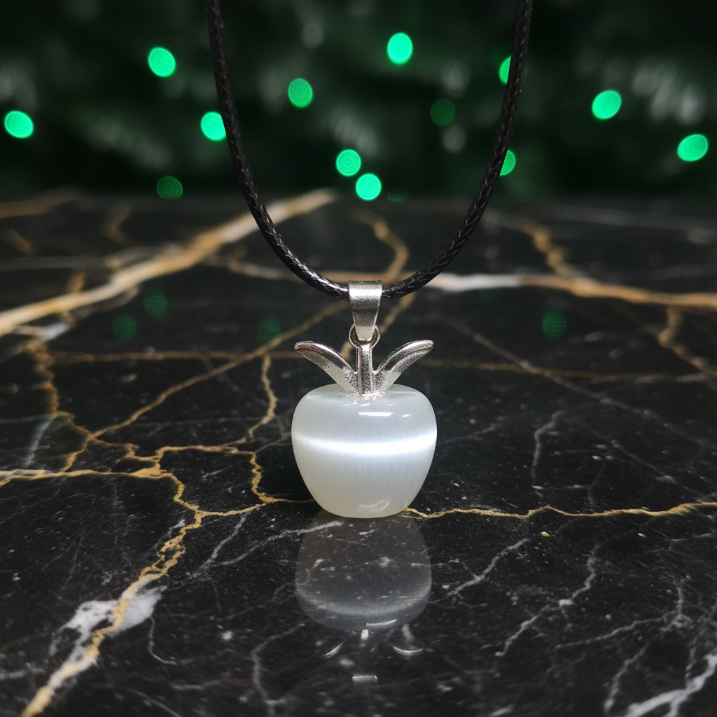 White Cat's Eye Apple Pendant - Enhanced