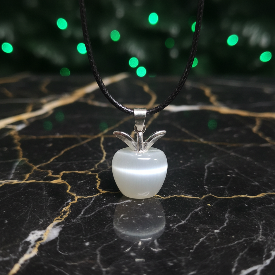 White Cat's Eye Apple Pendant - Enhanced