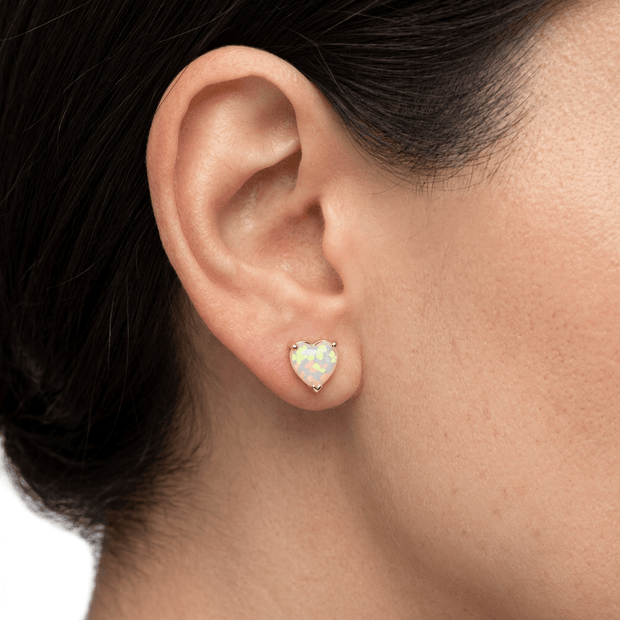 18ct Gold 6mm White Fire Opal Heart Stud Earrings