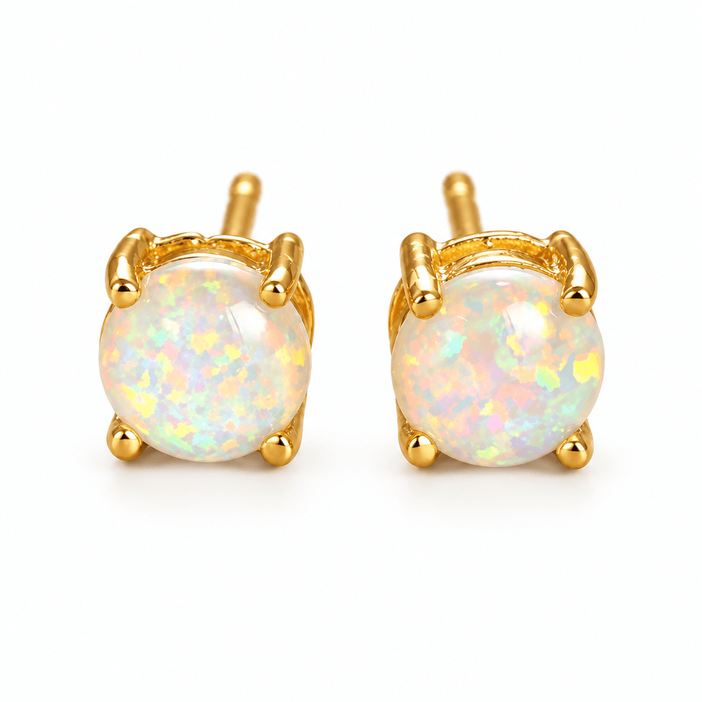 White fire opal studs on white background 1