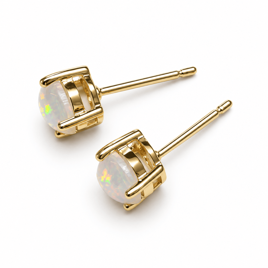 White fire opal studs on white background 2