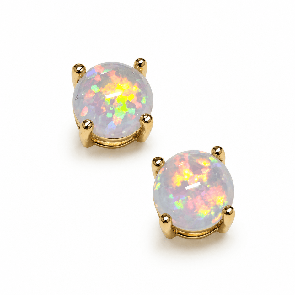 White fire opal studs on white background 3