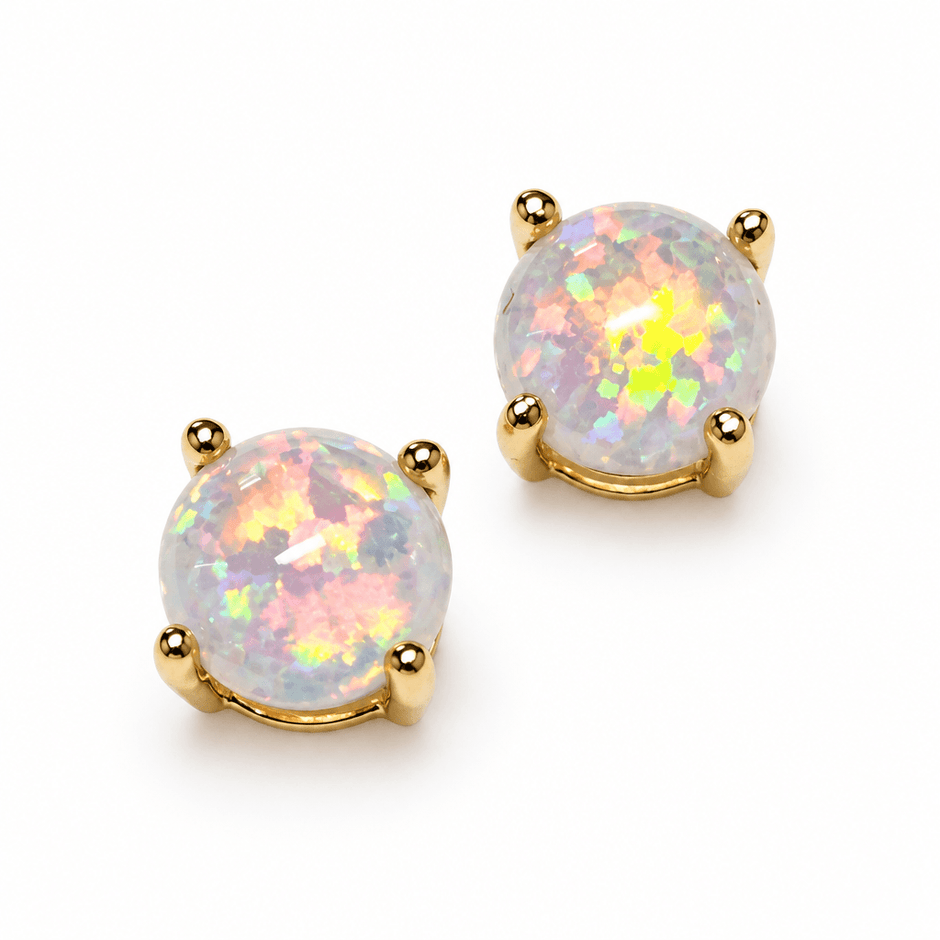 White fire opal studs on white background 4