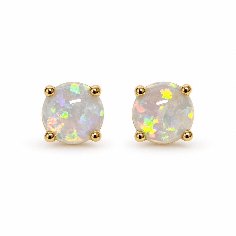 White fire opal studs on white background 5