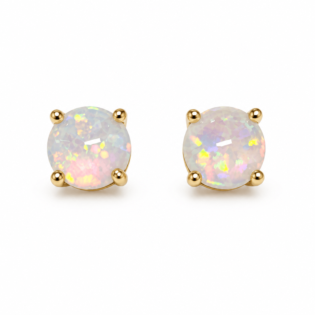 White fire opal studs on white background 6