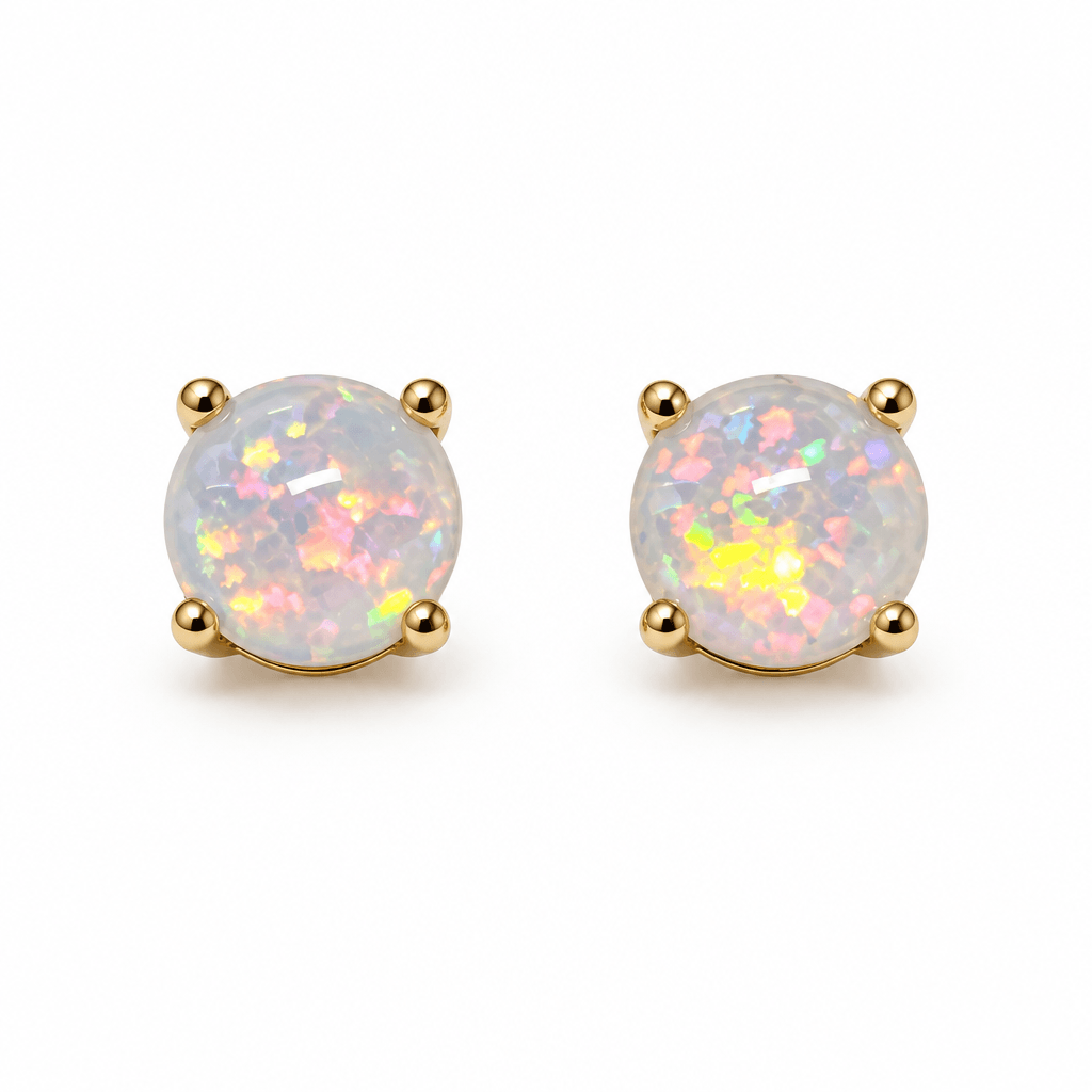 White fire opal studs on white background 7