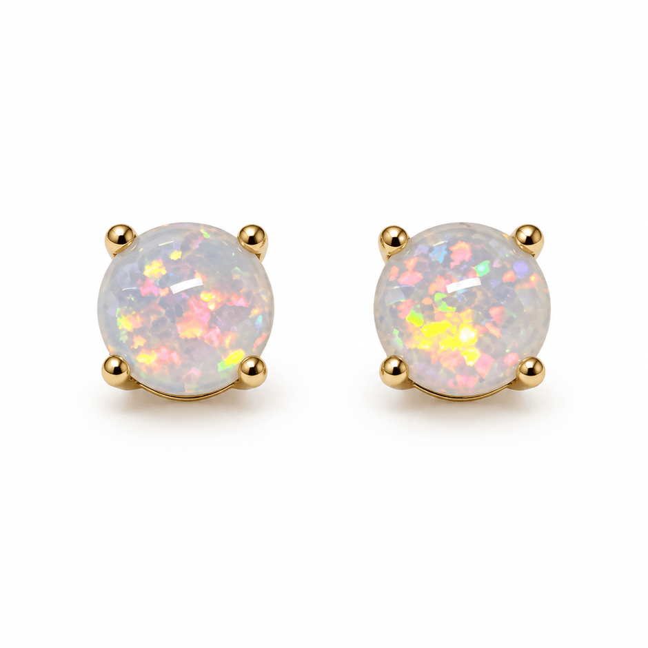 White fire opal studs on white background 7