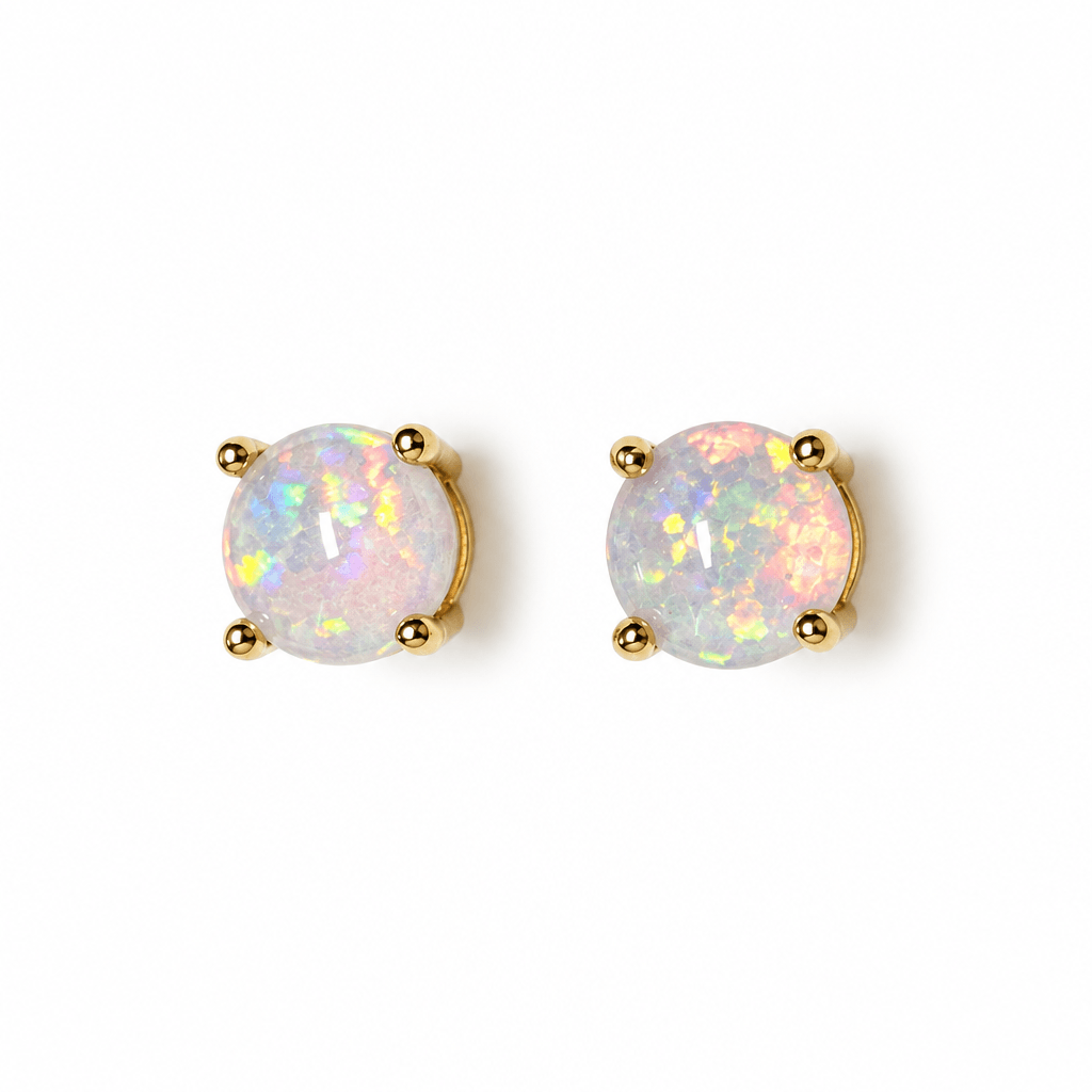 White fire opal studs on white background 8