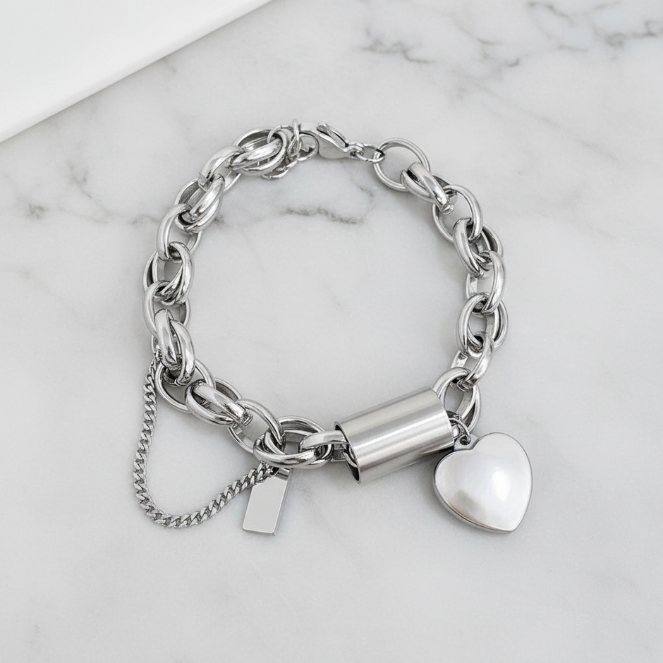 White Gold Bracelet - Natural Light Marble