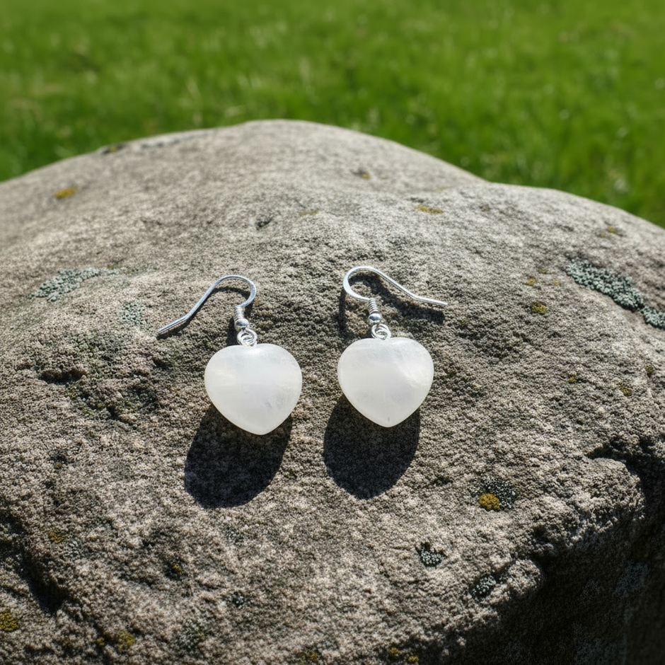 White Quartz Heart Earrings Only - No Necklace