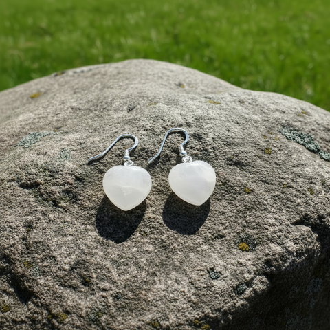 White Quartz Heart Earrings Only
