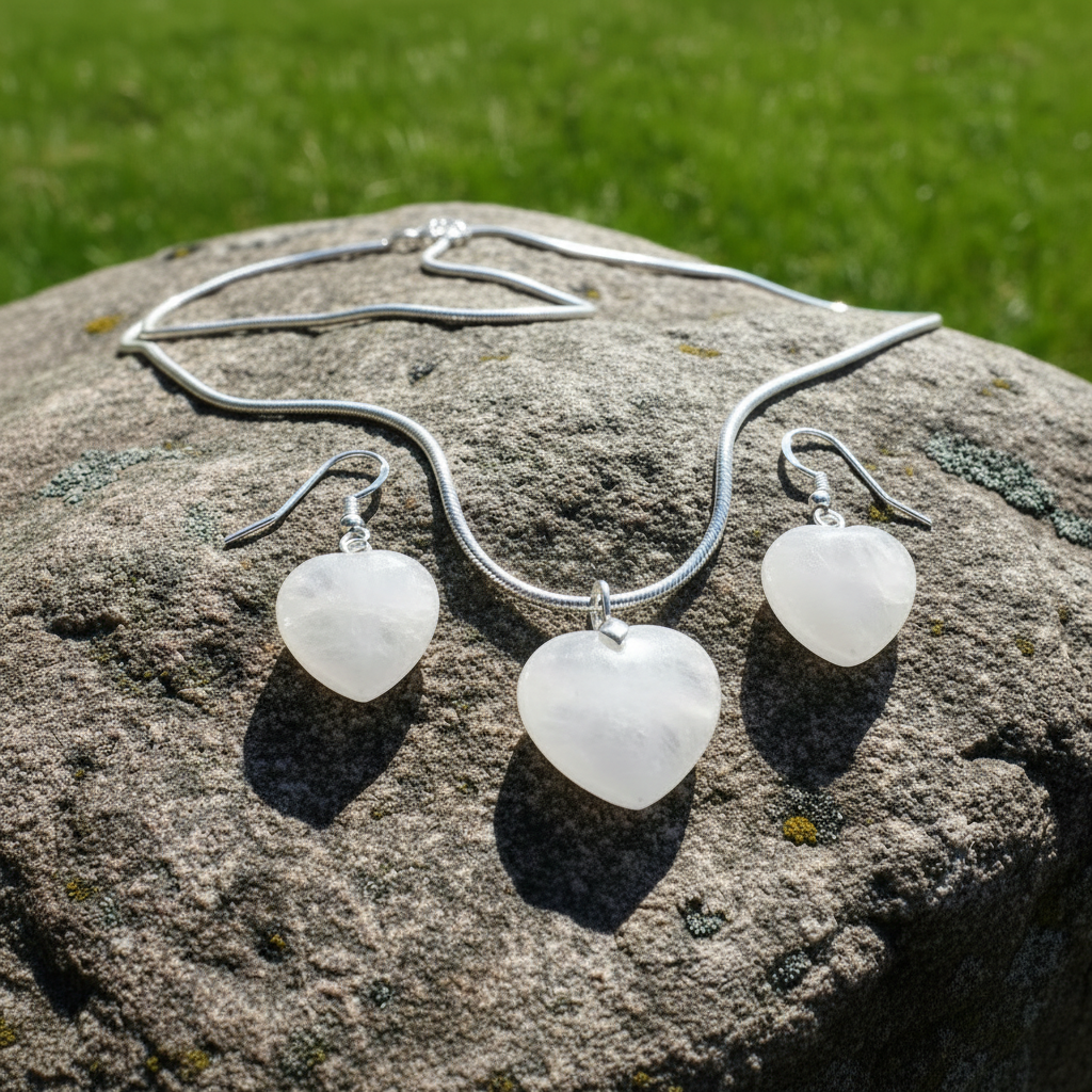 White Quartz Heart Set - Angled Right
