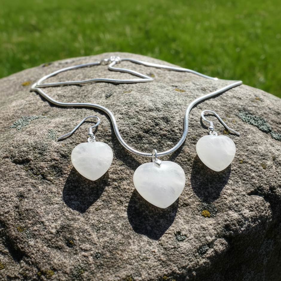 White Quartz Heart Set - Angled Right