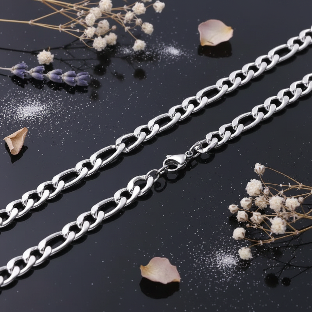 Wide Figaro Chain — V3 Dust + Florals