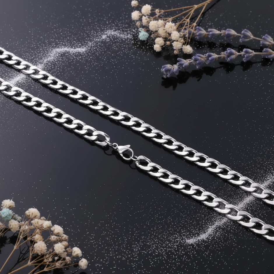 Wide Flat Cuban Curb Chain — V3 Dust + Florals