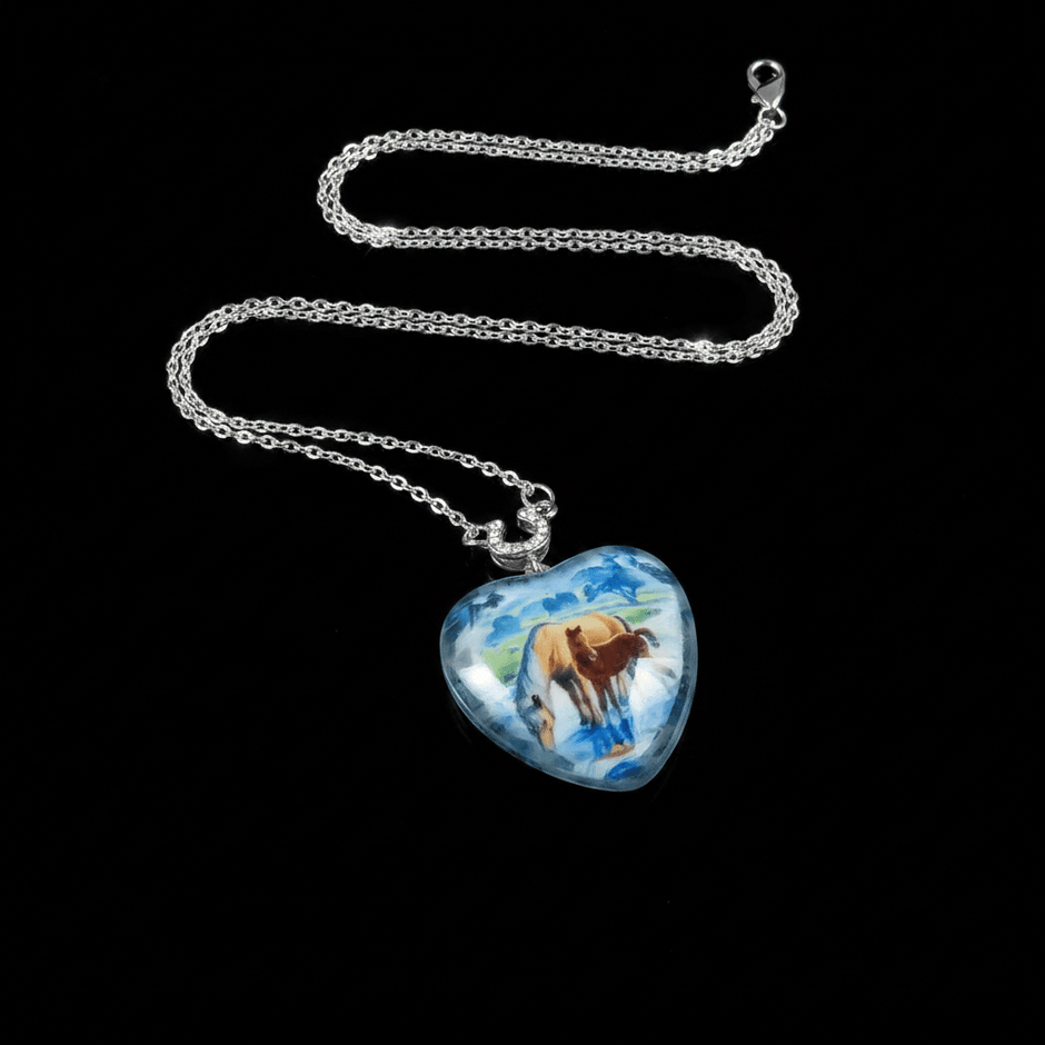 Wild Spirit Horse Heart Glass Pendant Necklace - DP Online