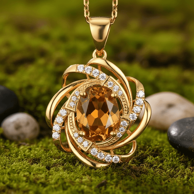 Women's 18ct Gold Citrine Cubic Zirconia Pendant Necklace - DP Online