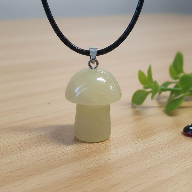 Yellow Aventurine Mushroom Pendant – Wooden Surface