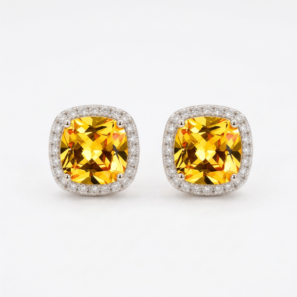 18ct Rose Gold 1ct Square Yellow Moissanite Stud Earrings