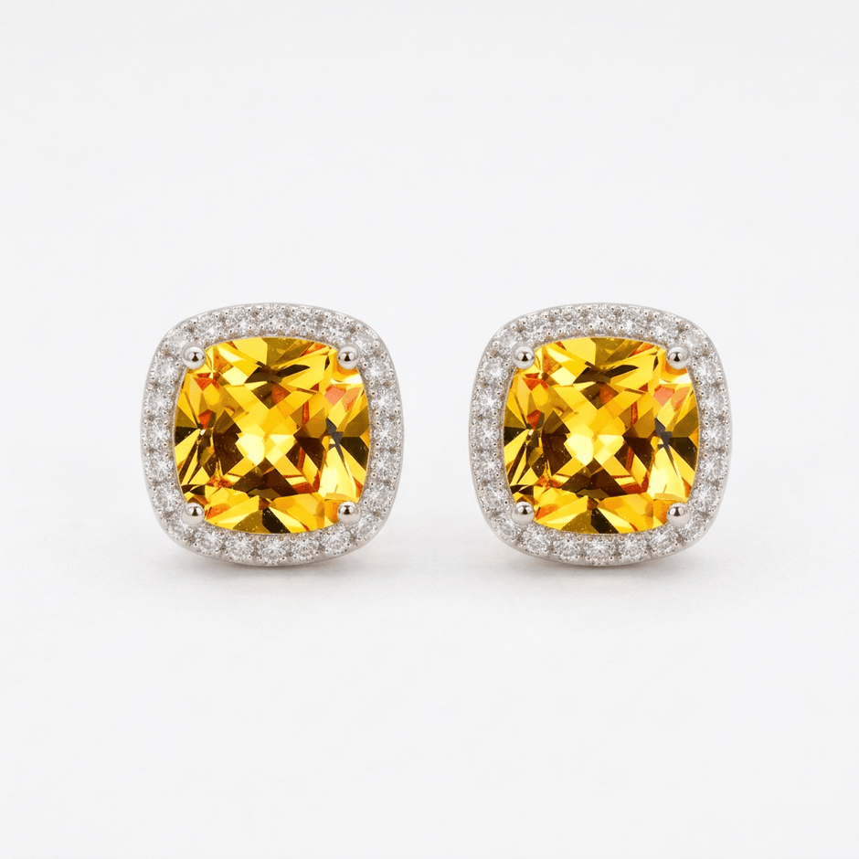 18ct Rose Gold 1ct Square Yellow Moissanite Stud Earrings