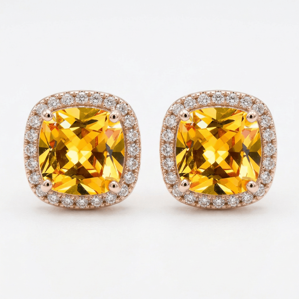 18ct Rose Gold 1ct Square Yellow Moissanite Stud Earrings