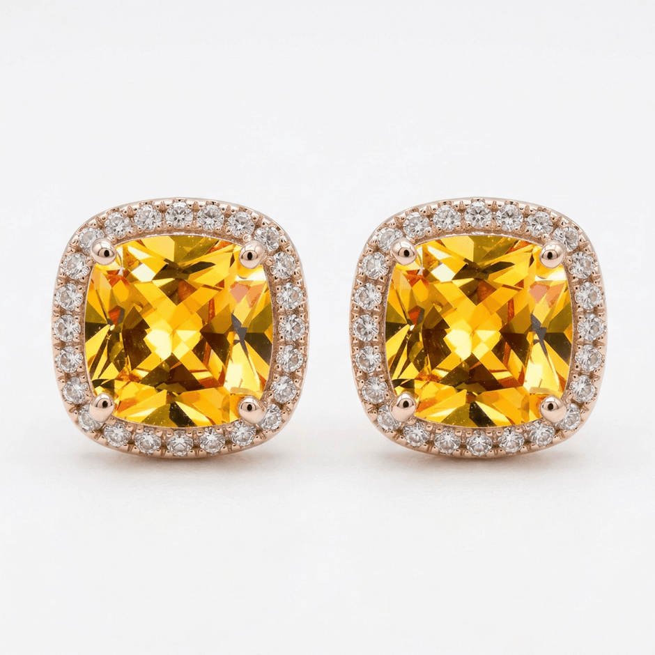 18ct Rose Gold 1ct Square Yellow Moissanite Stud Earrings