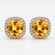 18ct Rose Gold 1ct Square Yellow Moissanite Stud Earrings