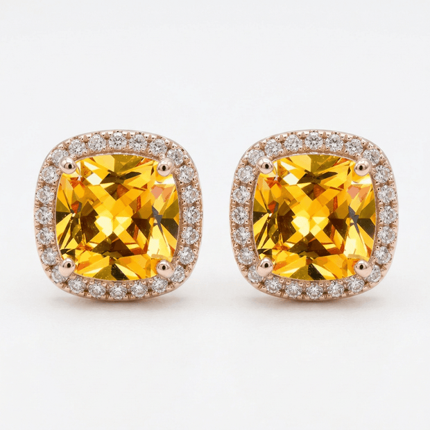 18ct Rose Gold 1ct Square Yellow Moissanite Stud Earrings