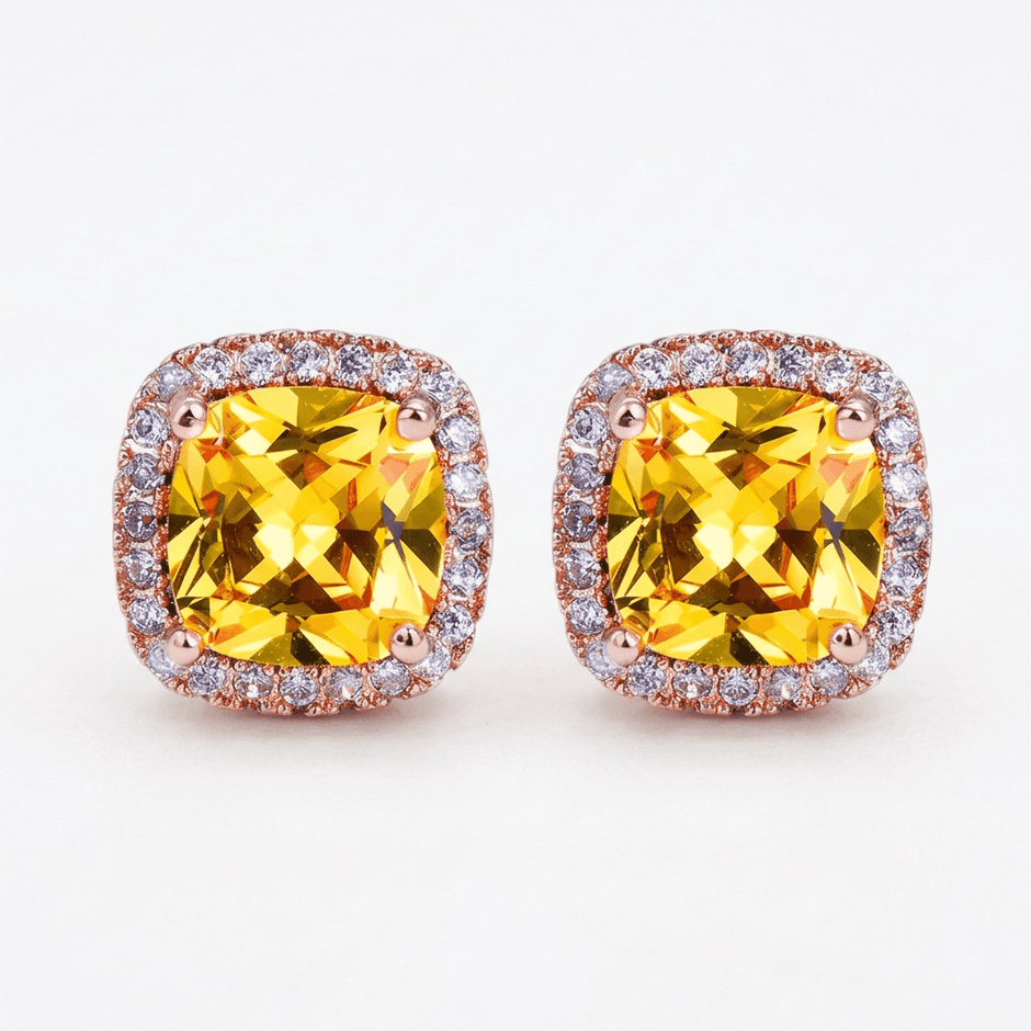 18ct Rose Gold 1ct Square Yellow Moissanite Stud Earrings