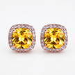 18ct Rose Gold 1ct Square Yellow Moissanite Stud Earrings