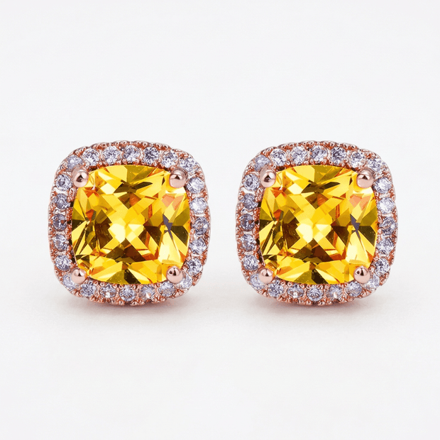 18ct Rose Gold 1ct Square Yellow Moissanite Stud Earrings