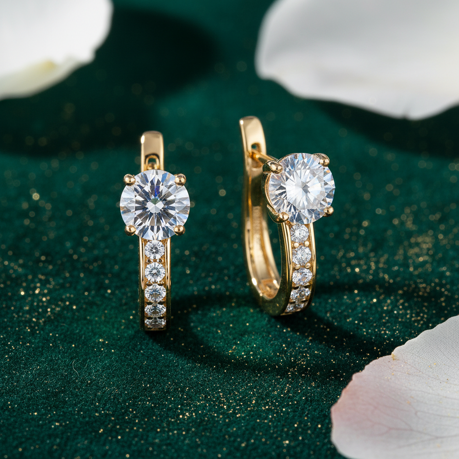 Yellow Gold Moissanite Huggie V3