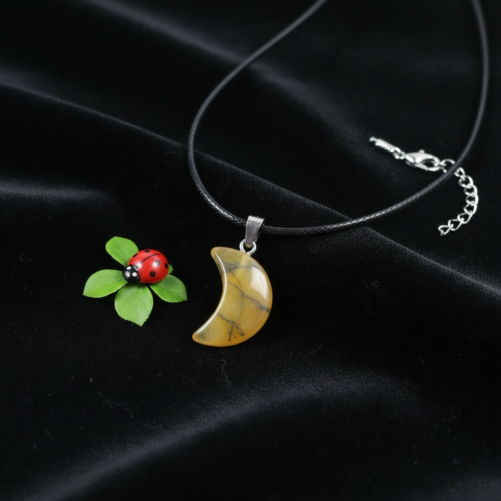 Yellow Howlite Moon Pendant - With Veining