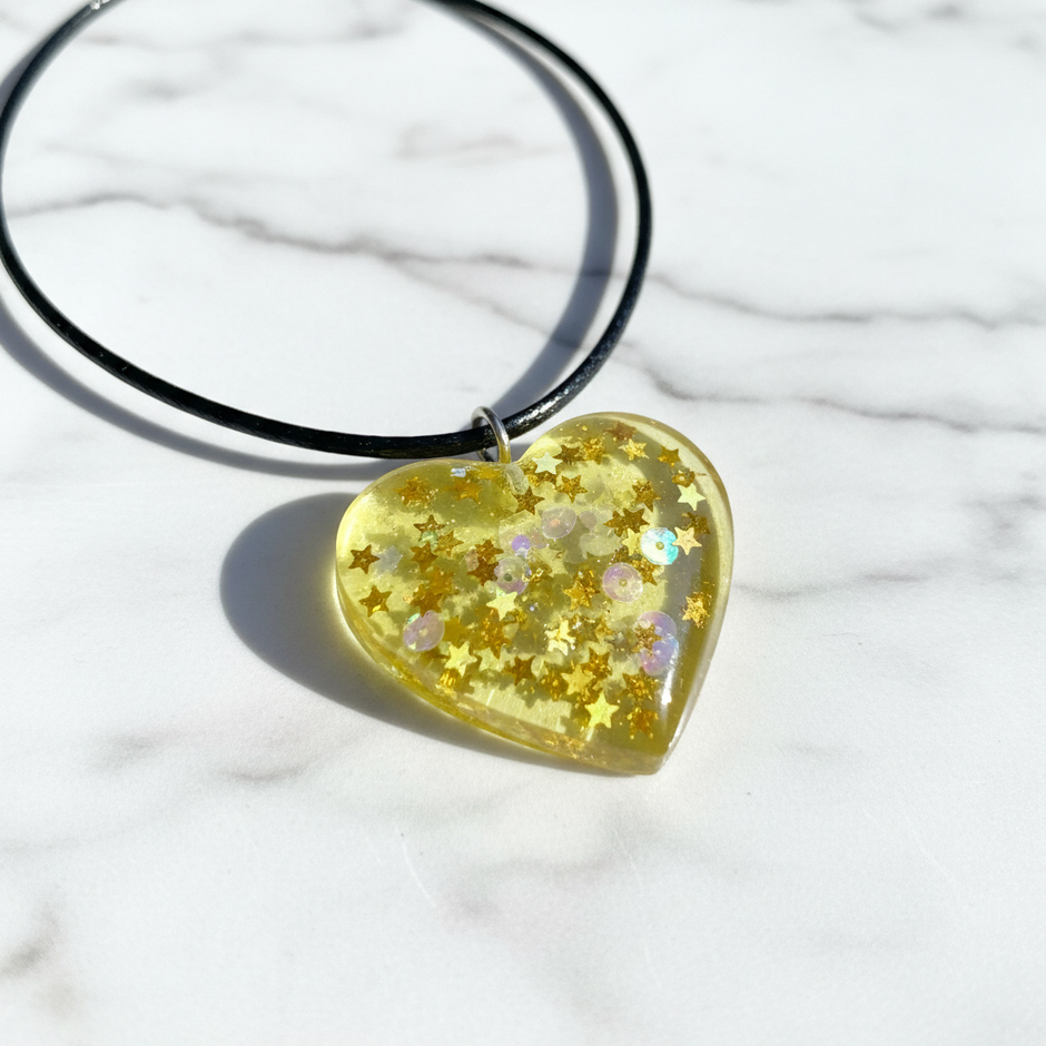 Yellow Resin Heart Glitter Pendant